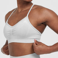 Effortless Strappy Bralette with White Logo | Grey Marl