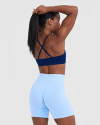 Effortless Strappy Bralette with White Logo | Midnight