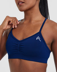Effortless Strappy Bralette with White Logo | Midnight