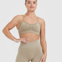 Effortless Strappy Bralette with White Logo | Washed Sandstone