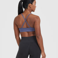 Effortless Strappy Bralette with White Logo | Slate Blue