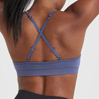 Effortless Strappy Bralette with White Logo | Slate Blue