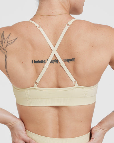 Effortless Strappy Bralette with White Logo | Vanilla