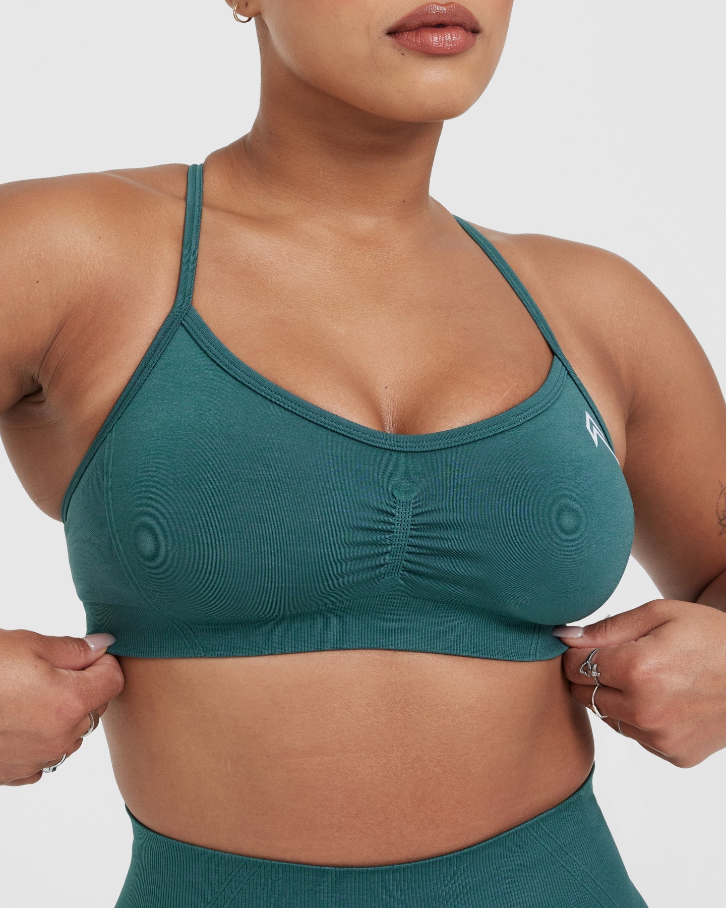 Effortless Strappy Bralette with White Logo | Marine Teal