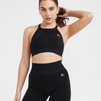 Effortless Seamless High Neck Bralette with White Logo | Black