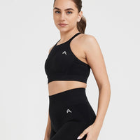 Effortless Seamless High Neck Bralette with White Logo | Black