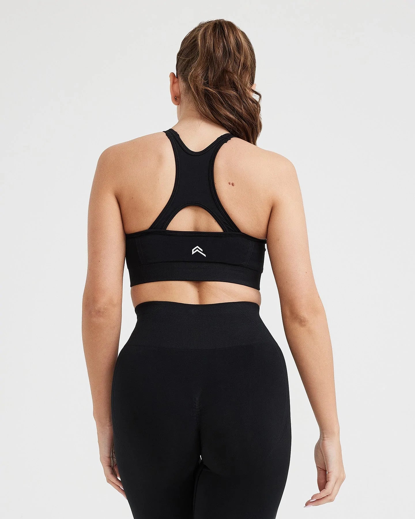Effortless Seamless High Neck Bralette with White Logo | Black