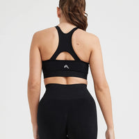 Effortless Seamless High Neck Bralette with White Logo | Black