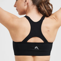 Effortless Seamless High Neck Bralette with White Logo | Black
