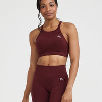 Effortless Seamless High Neck Bralette with White Logo | Rosewood