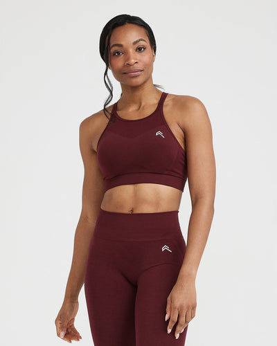 Effortless Seamless High Neck Bralette with White Logo | Rosewood