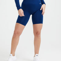 Effortless Seamless Cycling Shorts with White Logo | Midnight