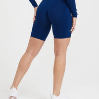 Effortless Seamless Cycling Shorts with White Logo | Midnight