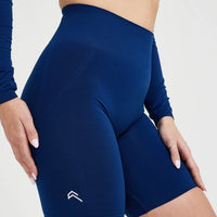 Effortless Seamless Cycling Shorts with White Logo | Midnight