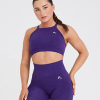 Effortless Seamless High Neck Bralette with White Logo | Amethyst