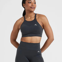 Effortless Seamless High Neck Bralette with White Logo | Coal