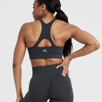 Effortless Seamless High Neck Bralette with White Logo | Coal
