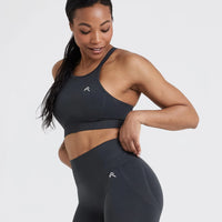Effortless Seamless High Neck Bralette with White Logo | Coal