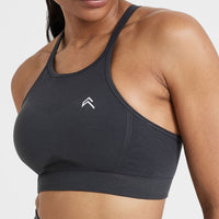 Effortless Seamless High Neck Bralette with White Logo | Coal