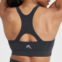 Effortless Seamless High Neck Bralette with White Logo | Coal