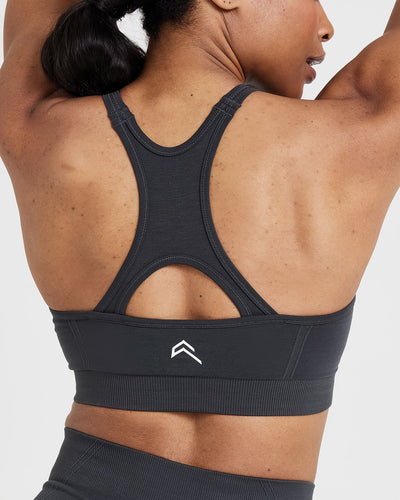 Effortless Seamless High Neck Bralette with White Logo | Coal