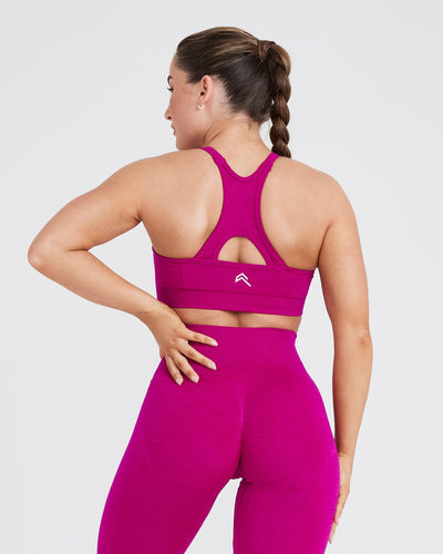 Effortless Seamless High Neck Bralette with White Logo | Fuchsia