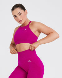 Effortless Seamless High Neck Bralette with White Logo | Fuchsia