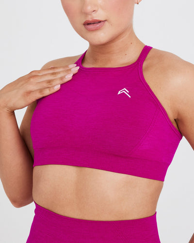 Effortless Seamless High Neck Bralette with White Logo | Fuchsia