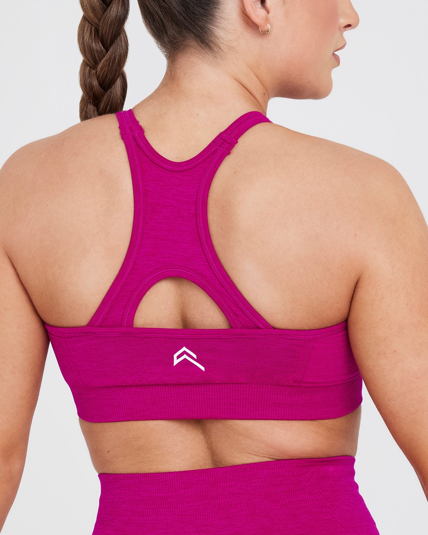Effortless Seamless High Neck Bralette with White Logo | Fuchsia