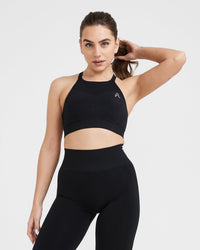 Effortless Seamless High Neck Bralette with White Logo | Black