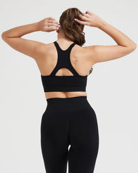 Effortless Seamless High Neck Bralette with White Logo | Black