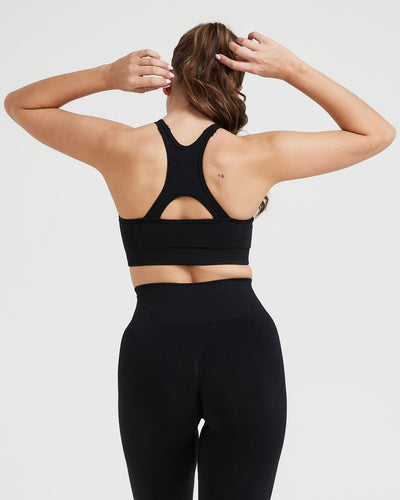 Effortless Seamless High Neck Bralette with White Logo | Black