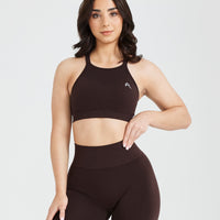 Effortless Seamless High Neck Bralette with White Logo | 70% Cocoa