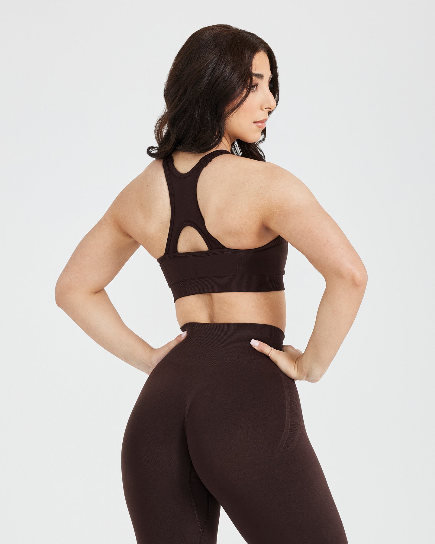 Effortless Seamless High Neck Bralette with White Logo | 70% Cocoa