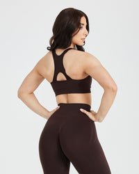 Effortless Seamless High Neck Bralette with White Logo | 70% Cocoa