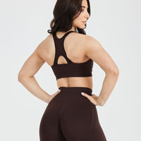 Effortless Seamless High Neck Bralette with White Logo | 70% Cocoa