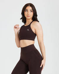Effortless Seamless High Neck Bralette with White Logo | 70% Cocoa