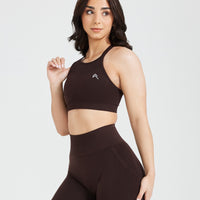 Effortless Seamless High Neck Bralette with White Logo | 70% Cocoa