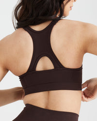 Effortless Seamless High Neck Bralette with White Logo | 70% Cocoa