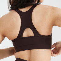 Effortless Seamless High Neck Bralette with White Logo | 70% Cocoa
