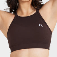 Effortless Seamless High Neck Bralette with White Logo | 70% Cocoa