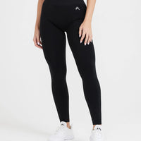 Effortless Seamless Leggings with White Logo | Black