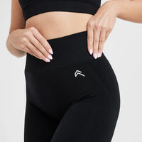 Effortless Seamless Leggings with White Logo | Black