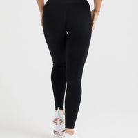 Effortless Seamless Leggings with White Logo | Black