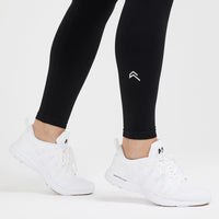 Effortless Seamless Leggings with White Logo | Black
