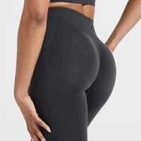 Effortless Seamless Leggings with White Logo | Coal