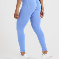 Effortless Seamless Leggings with White Logo | Light Denim