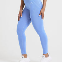 Effortless Seamless Leggings with White Logo | Light Denim