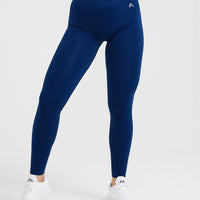 Effortless Seamless Leggings with White Logo | Midnight