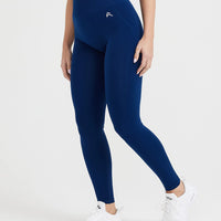 Effortless Seamless Leggings with White Logo | Midnight